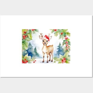 Baby Deer In Winter wonderland Posters and Art